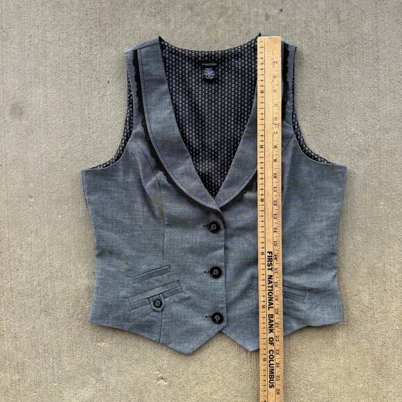 Y2K Maurices Gray Black Lace Trim Steampunk Officewear Tuxedo Dress Vest XL - Picture 6 of 6